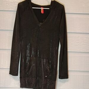 Apple Bottoms Animal Print Stretch Hoodie Dress Black Shiny Women MediumY2K